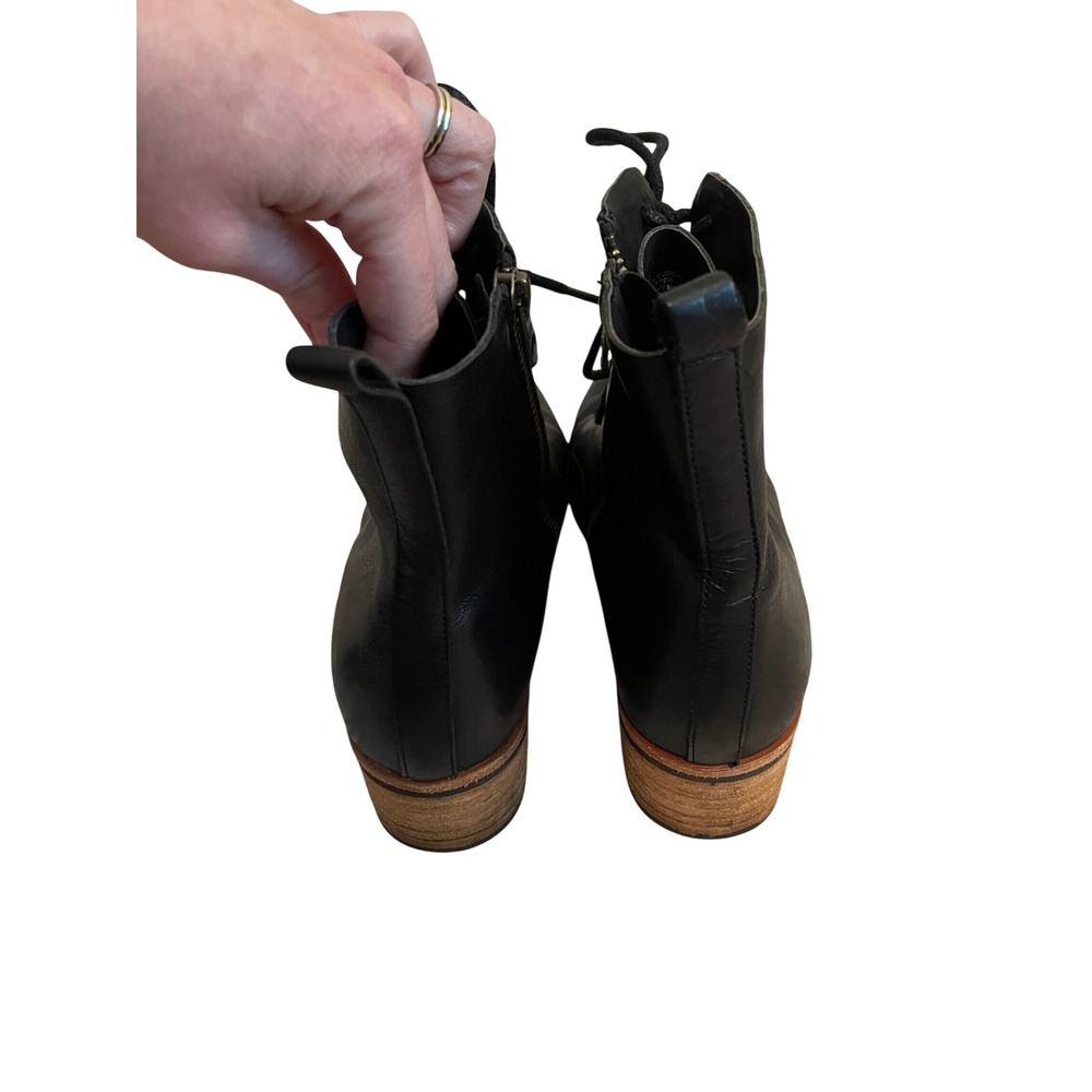 Kork-eaze Black Calista Leather Lace Up Ankle Combat Boots Zip Stacked Heel 8.5 - Picture 6 of 10